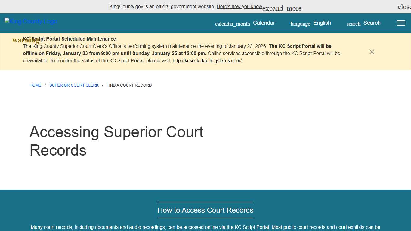 Accessing Superior Court Records - King County, Washington